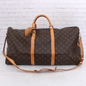 Louis Vuitton Keepall 60 Bandouliere Monogram Duffle Luggage Travel A3145